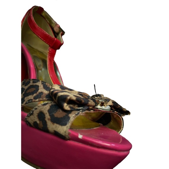 Guess Open-Toed Strappy Pink Red and Leopard Print GG Harty High Heels Women 7 M - Picture 6 of 8